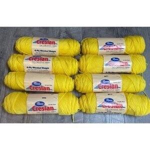 VTG Creslan Yarn Acrylic Fiber 4-ply‎ Worsted Bright Yellow D116 Lot of 8 Skeins